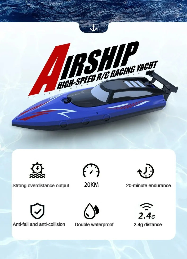 Kids Remote Control Boat Toy, Airship, High Speed Boat, Water Toys for Children, Outdoor Toys, Summer Gifts, Waterproof Electric Toy Boat, 2.4GHz