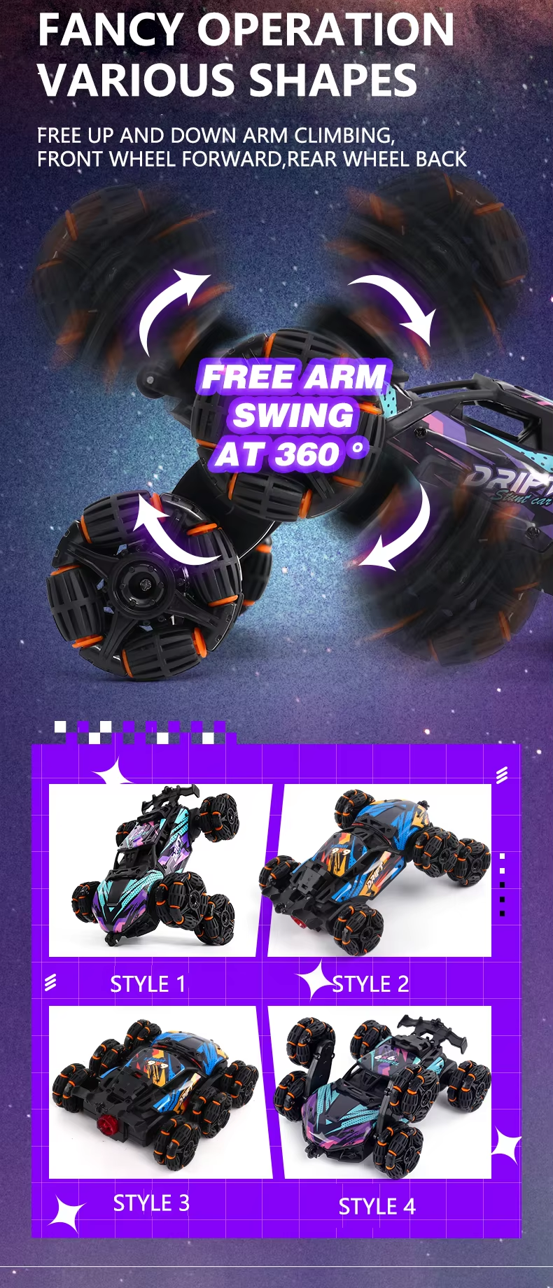SMALL CLAP® Sobo Drifter 6.0 – 6-Wheel RC Stunt Car with 360° Flips, Water Spray & LED Lights