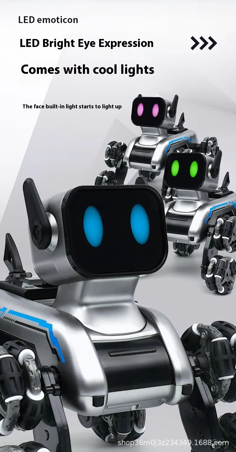 ๐ถ Tamagotchi-Inspired 8-Wheel Stunt Robot Dog Remote Control Mechanical Pet Toy with Lights, Music & Flips โ For Kids Aged 14+