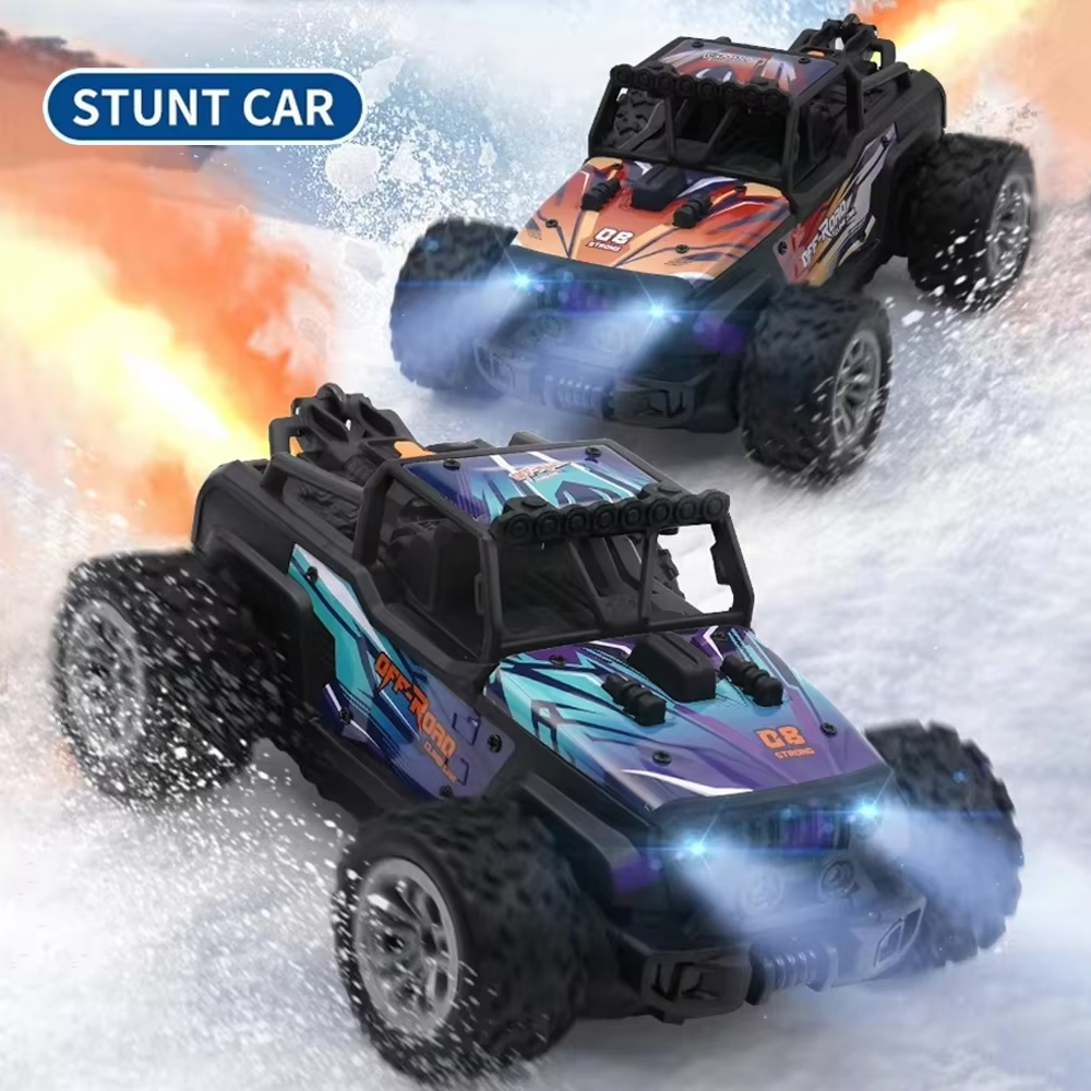 ๐ 4WD Remote Control Alloy Stunt Car with Spray & LED Lights โ Climbing Action RC Toy for Kids (Rechargeable)