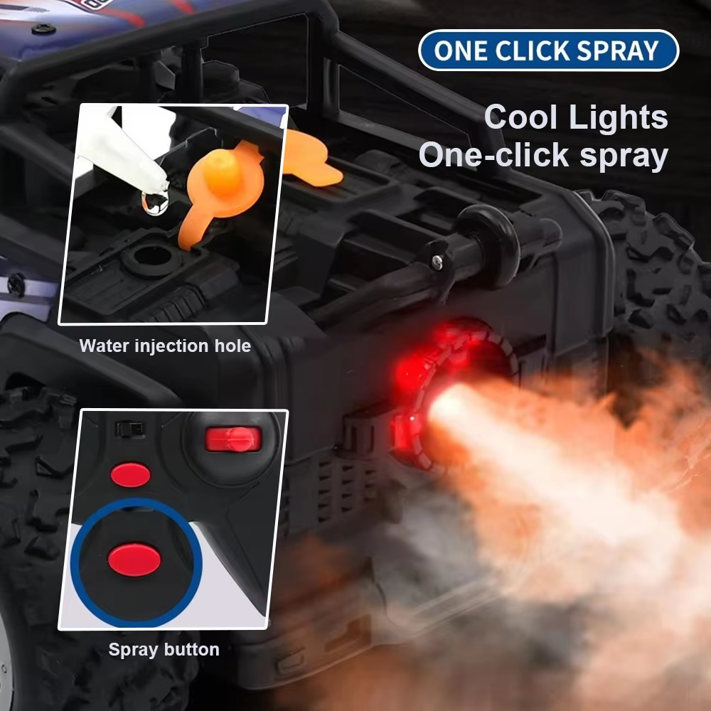 ๐ 4WD Remote Control Alloy Stunt Car with Spray & LED Lights โ Climbing Action RC Toy for Kids (Rechargeable)