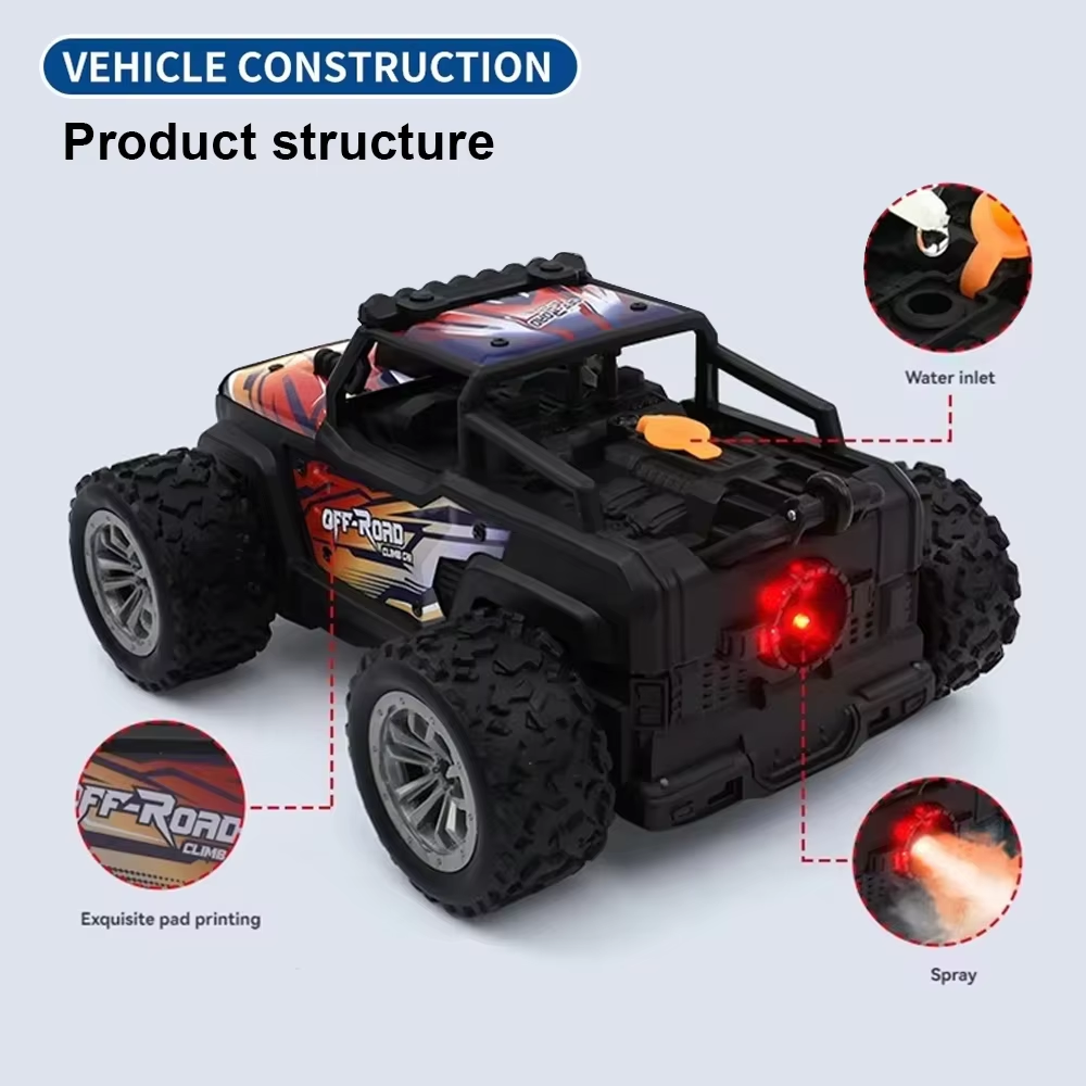 ๐ 4WD Remote Control Alloy Stunt Car with Spray & LED Lights โ Climbing Action RC Toy for Kids (Rechargeable)